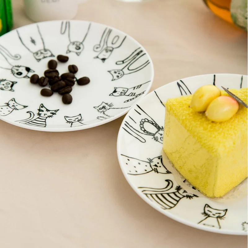 Cute Cat Ceramic Plate Western Dinner Dessert Appetizer Salad Dish Steak Service Plates Home Party Main Dishes Tableware Hogard