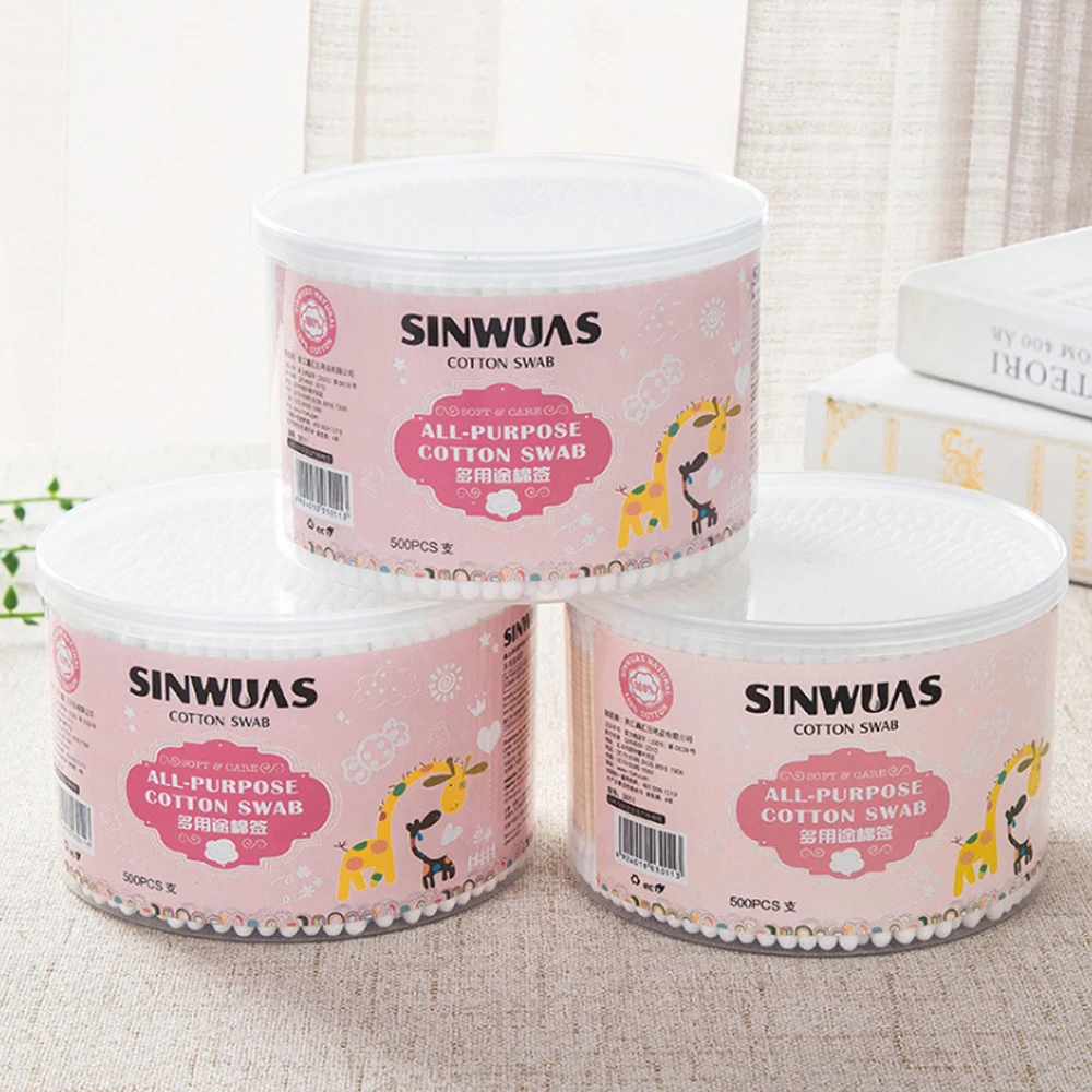 500 Pcs Double Head Cotton Swab Women Makeup Cotton Buds Tip For Medical Wood Sticks Nose Ears Cleaning Health Care Tools