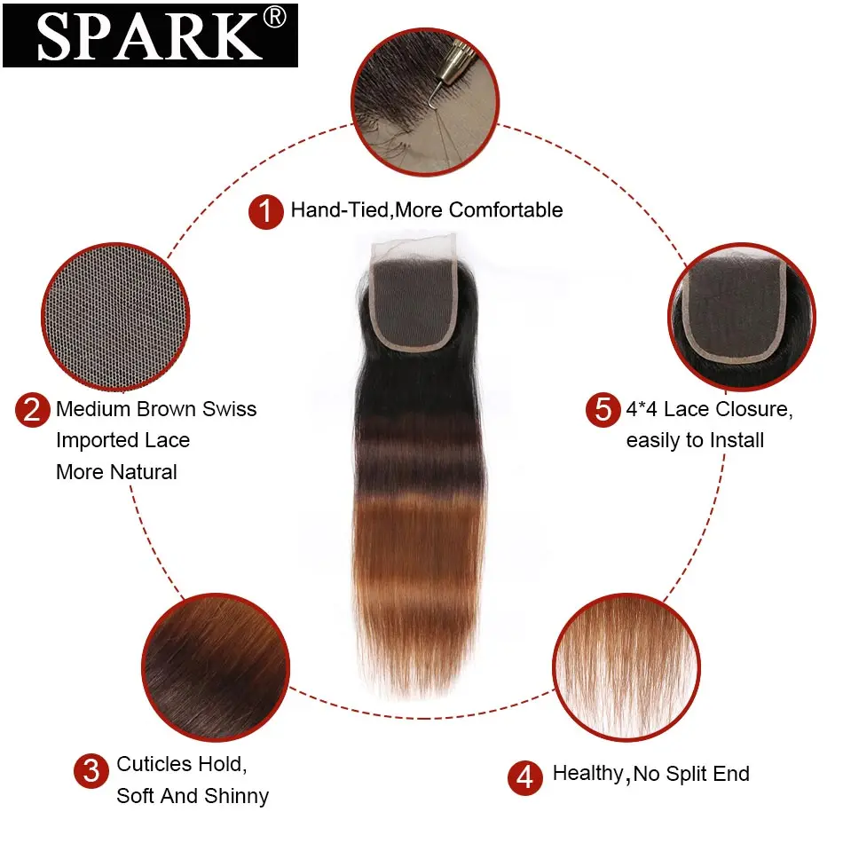 Прямые волосы из натуральных волос Spark прямые на шнурке с эффектом омбре три