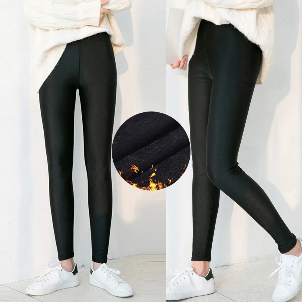 

Womens Plus Size Winter Warm Plus Velvet Elastic Leggings Trousers Pants Fashion Keep Warm Solid Pants High Waist Large Size