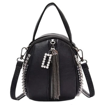 

Pu Leather Girl Small Rivet Handbag Ladies Personality Tassel Mini Shoulder Messenger Bag