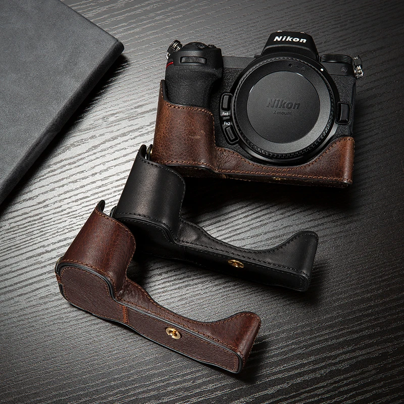 Retro Vintage Genuino Cuoio Della Macchina Fotografica Caso Fatto A Mano Metà Sacchetto Per Nikon Z6 Z7