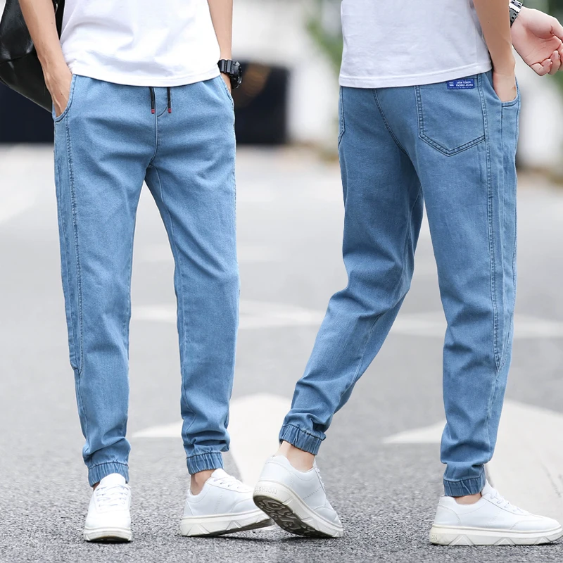 Billige BINHIIRO Sommer Männer der Jeans einfarbig Lose Klassische Casual Jeans Männer Gerade Dünne Mode Strahl fuß Denim Hosen männlichen k606