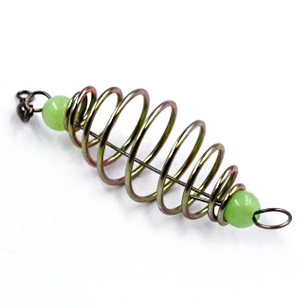 5pcs Holder Carp Spring Fishing Feeder Lure Stainless Steel Bait Inline Hanging Tackle Tool Accessories With Luminous Balls