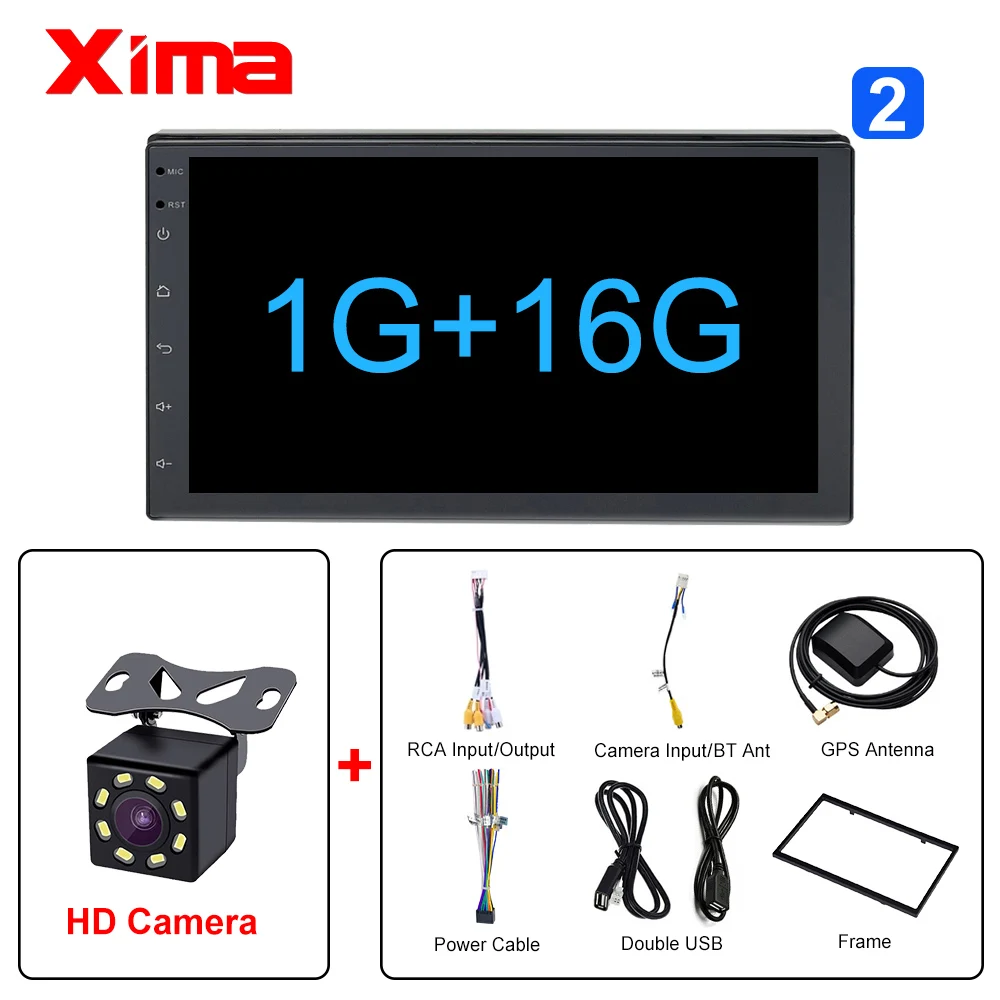 XIMA Android9.0 2Din Car Radio Multimedia Player " Universal RAM2G GPS Navigation Audio Player For Nissan Toyota Hyundai Polo - Цвет: 728-16-CAM