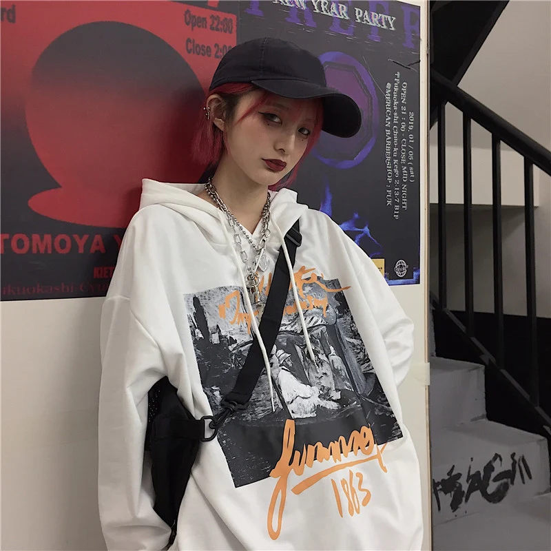 Осенняя Корейская одежда ins Harajuku для похорон, уличная одежда с принтом BF, толстовка с капюшоном, женская модная Свободная Повседневная Толстовка большого размера