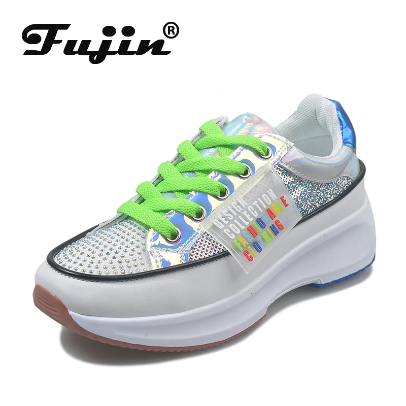 

Fujin Single Shoes Spring Autumn 2020 Fashion Creepers Platform Slip on High Heels Round Toe Muffin Bottom Breathable Flat Shoes