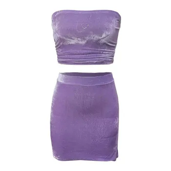 

Two Piece Set Women Top And Skirt Tracksuits Women Summer Sexy Party Club Sets Rhinestone Tube Top+High Waist Skirt Ropa Mujer