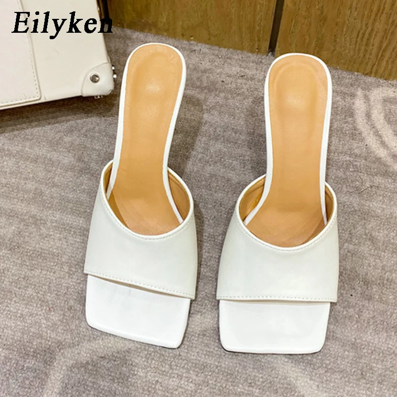 White Eilyken/Новинка года; Летние удобные женские туфли без задника из искусственной кожи с квадратным носком на высоком каблуке; модные вечерние женские туфли - Цвет: White