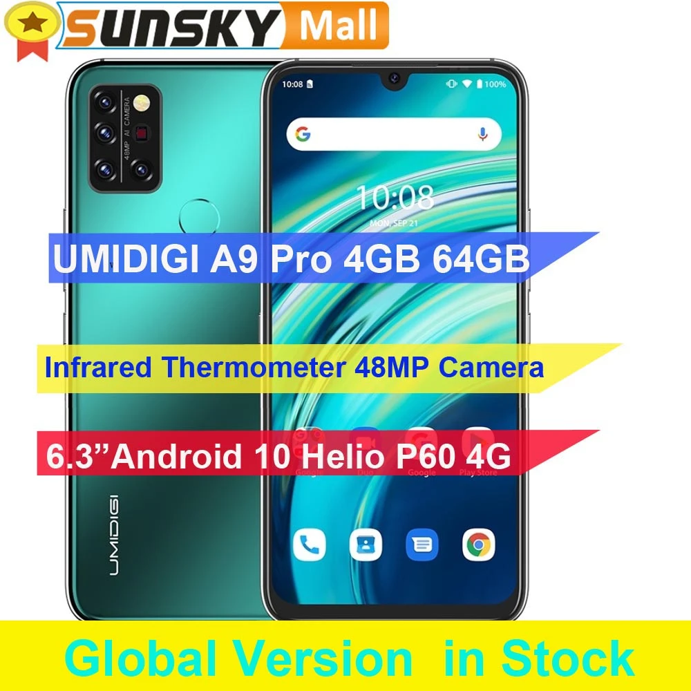 UMIDIGI A9 Pro 4GB 64GB 6GB 128GB 4150mAh Battery Face ID Fingerprint ID 6.3 inch Android 10 Octa Core Global 4G OTG Smartphone best poco phones