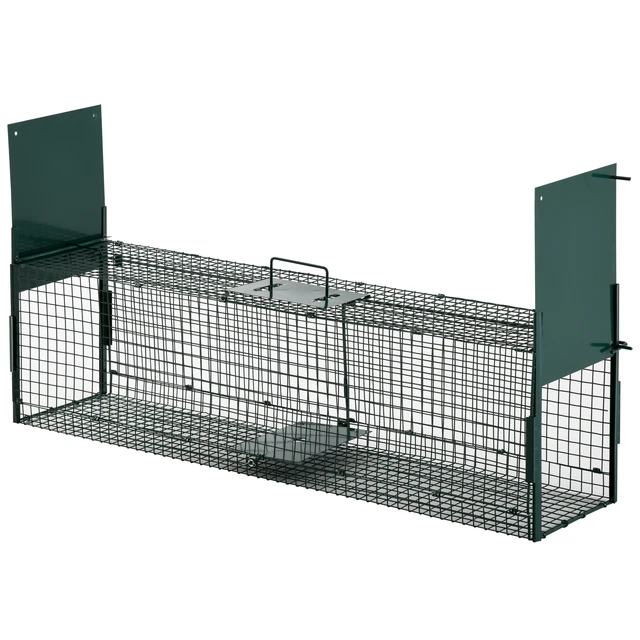 PawHut 2 door live animal trap metal catch cage with handle for rabbits  100x25x28 cm dark