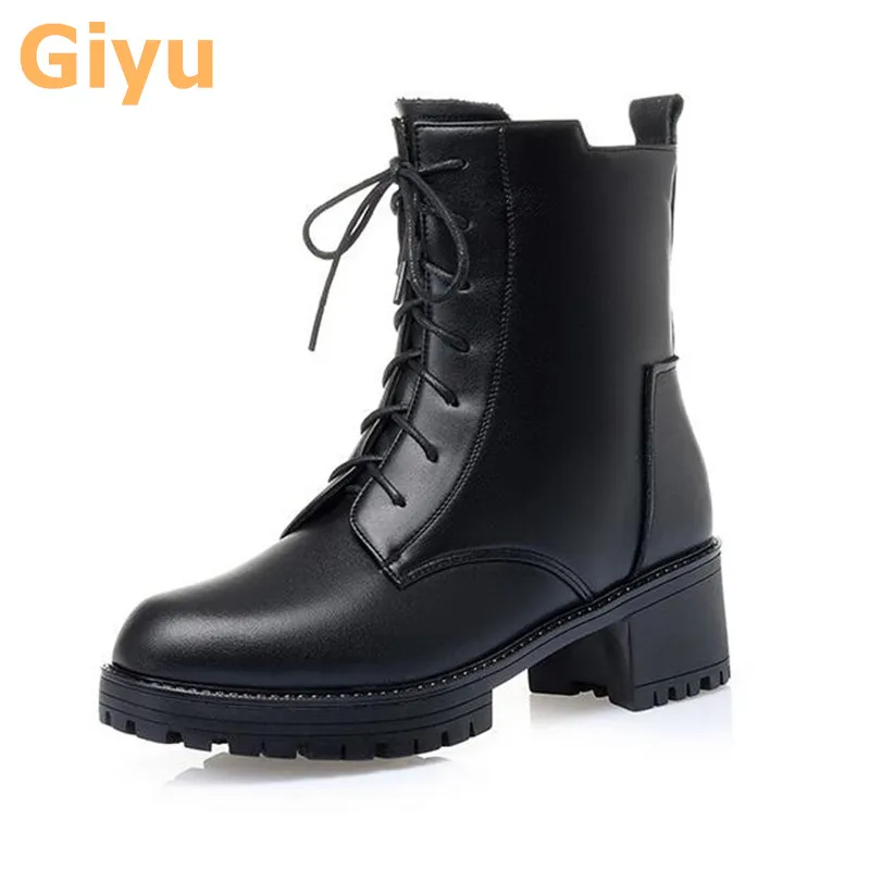 

Giyu Genuine Leather Women's boots Casual Martin boots Wool warm plus size ankle boots 2020 new autumn low heel shoes