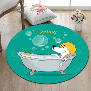 

Funny Animal Cartoon Cute Dog Round Carpet Children's Room Bedroom Non-slip Area Rug Living Room Cushion Tatami Floor Mats