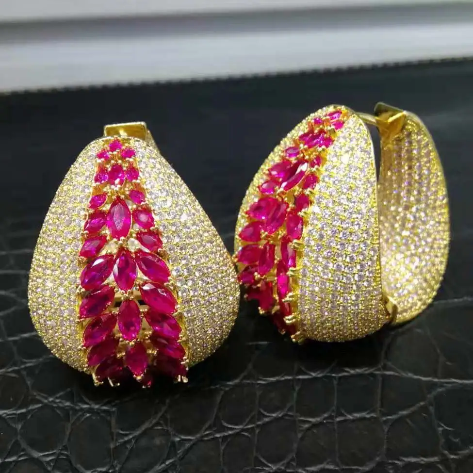 

GODKI Luxury Hot Pink Cubic Zircon CZ Earrings Trendy Charms DUBAI Big Round Hoop Statement Earring for Women Wedding Jewelry