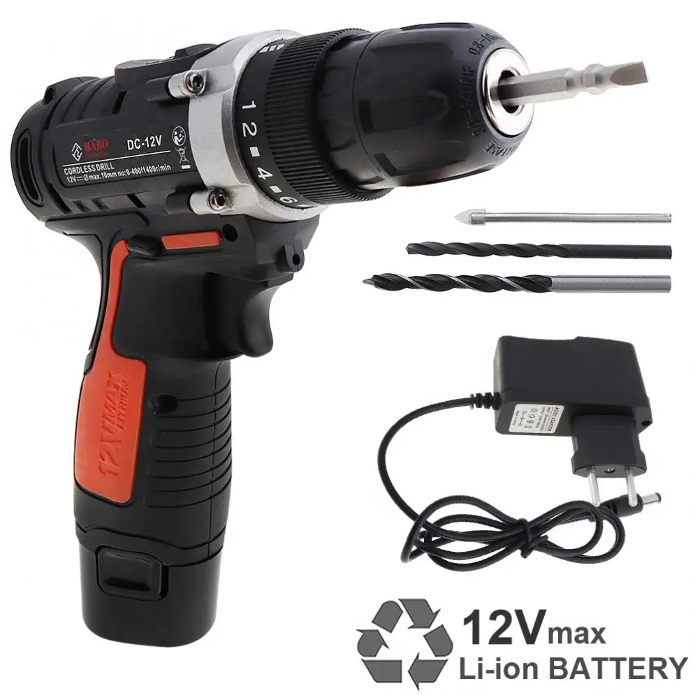 

100 -240V Cordless 12V Electric Drill / Screwdriver with Li-ion Battery and Two-speed Adjustment Button for Handling Screws