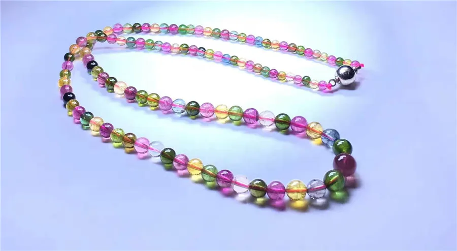 

7.5-3.8mm Genuine Natural Tourmaline Crystal Bracelet Fashion Colorful Jewelry Round Bead Gem Stretch Bracelets