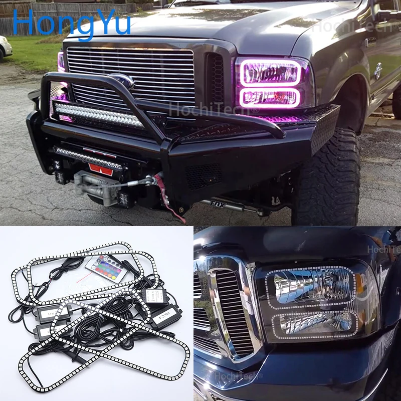 Для Ford F-250 F250 2005 2006 2007 RGB светодиодный ангельские глазки многоцветный с Halo кольцом дистанционное управление фар