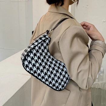 

Fashion Houndstooth WOOL Chain half Moon Bag Small Bag Luxury Handbags Women Bags Designer SAC a Main Crossbody Bags for Women