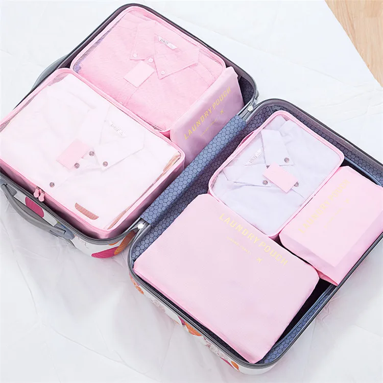 Подобрать сумки дорожные чемоданы, одежда 6 штук багажных сумок 6 комплектов - Цвет: Розовый