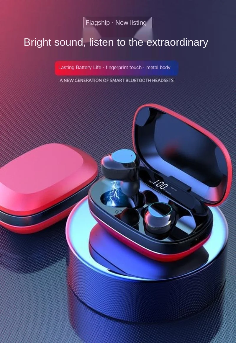 Free shipping Wireless bluetooth metal Digital display waterproof Noise reduction Portable charging box Fingerprint touch