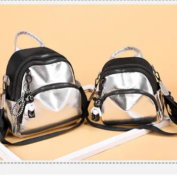 

women Silver backpack 2020 new fashion back pack female mini high quality school bag street trend daypack travel bag