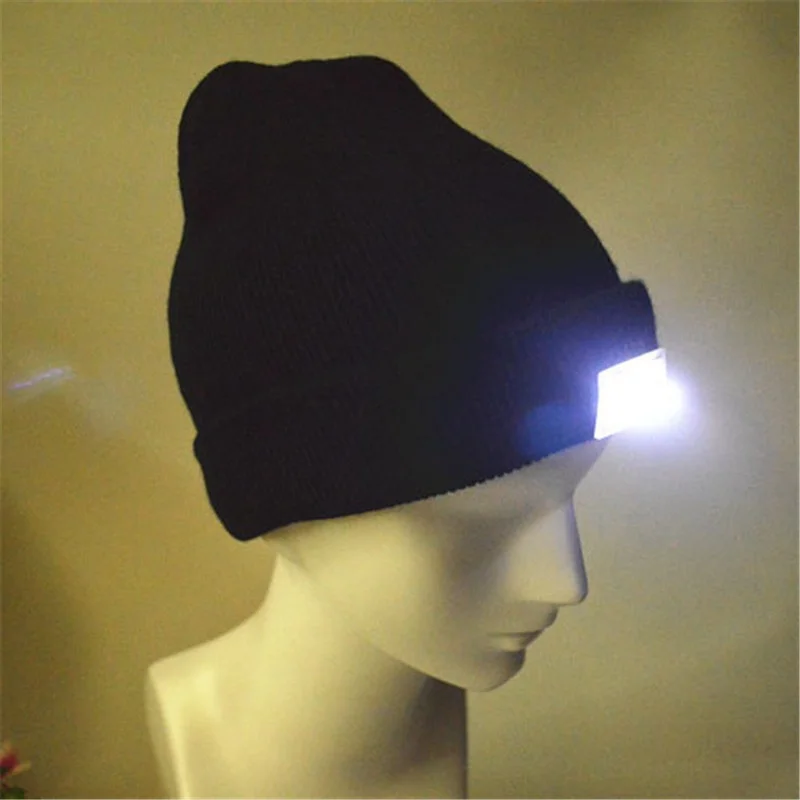 Unisex Outdoor Multiuse LED Lighting Winter Cap for Night Fishing Hiking Warm Flash Beanie Skull LED Flash Hats Men Women#1016