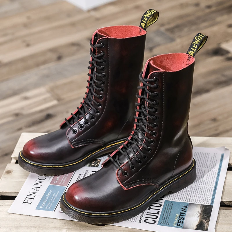 

2020 autumn new Martin boots men's leather breathable British style high-top tooling large size motorcycle trend knight boots
