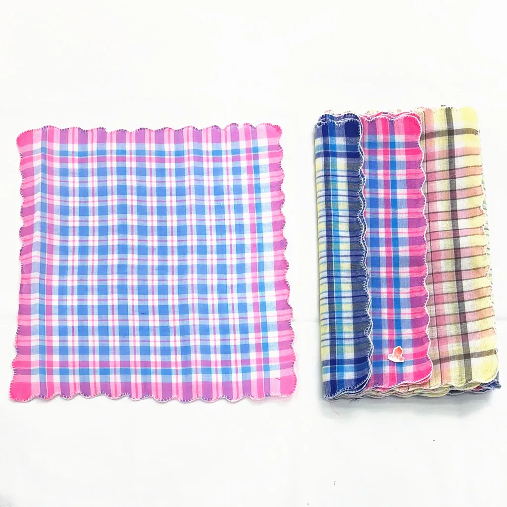 

12 Pieces Women Handkerchiefs Check Pattern Square Gift Set 28x29cm