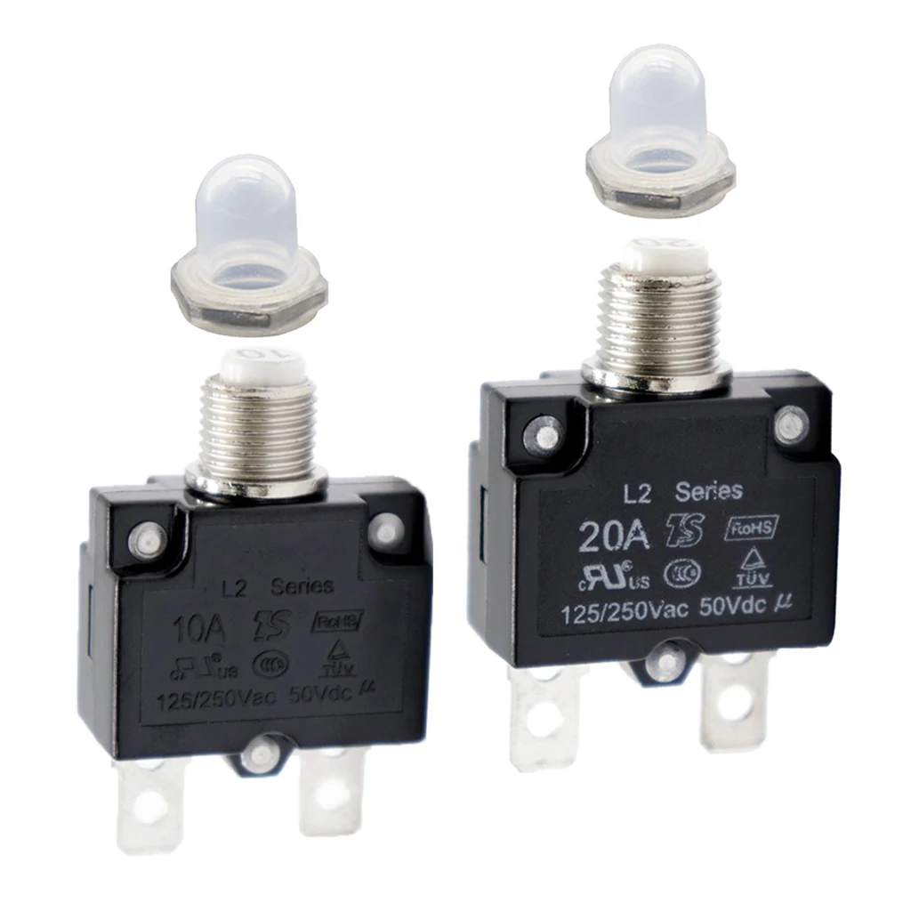 2X 20A/10A Circuit Breaker Overload Protector Switch + Clear Waterproof Cap 
