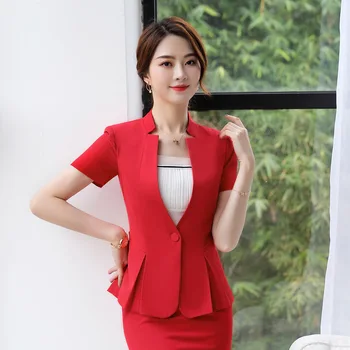 

Short Sleeve Summer Commute Temperament Slim Fit White Collar Office Suit Positive Pack Occupation Suit Female Yls830
