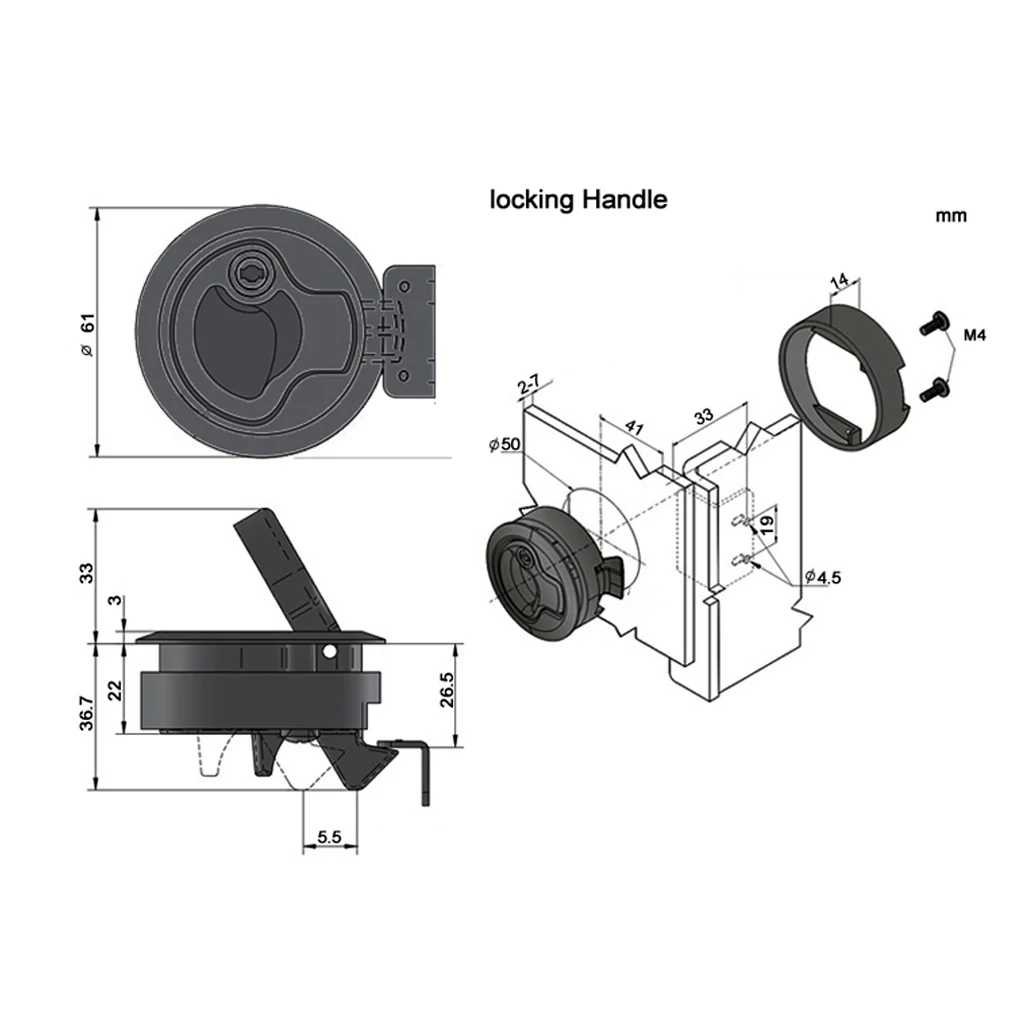 4pcs Boat Hatch Lock with Keys, Marine 2 inch 50mm Flush Pull Slam Latches, Round Deck Hatch for RV Yacht, Black