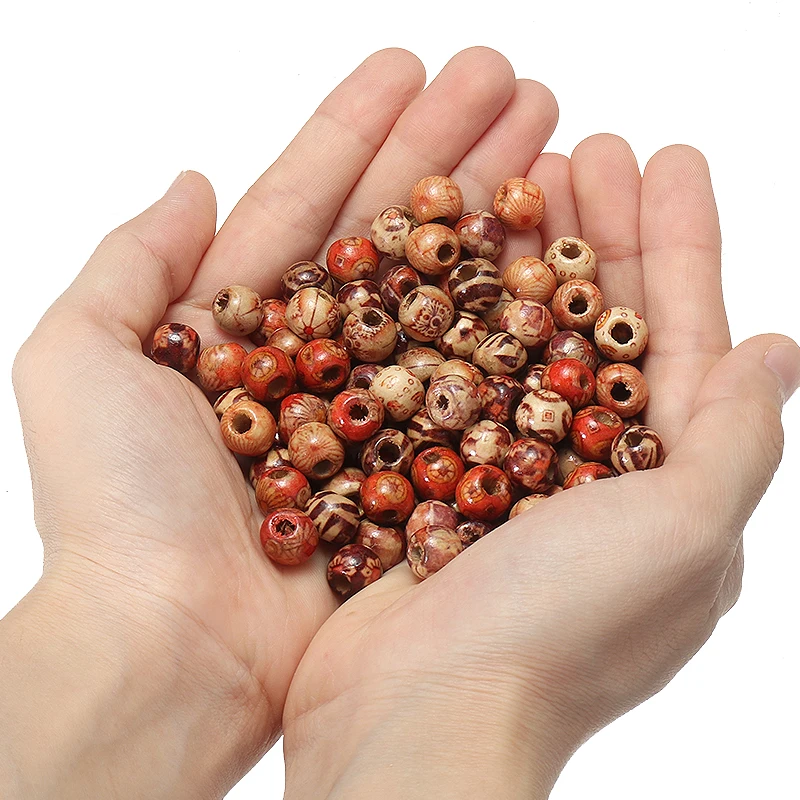 100pcs/pack Mixed Wooden Beads Tribal Patterned Wood Beads Macrame For DIY  Jewelry Making