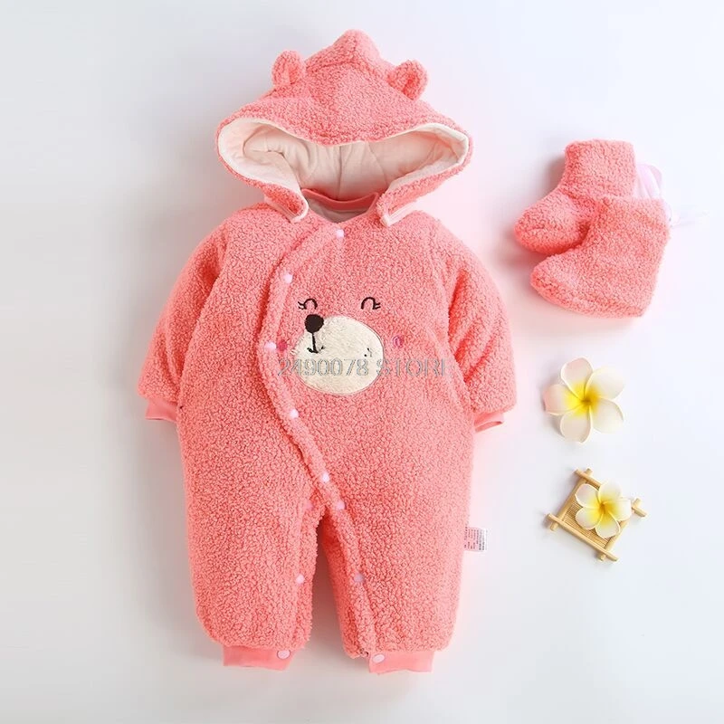 romper with shoes Зимний комбинезон для новорожденных мальчиков и девочек; хлопковый плотный теплый зимний комбинезон с капюшоном+ комбинезон+ обувь; комплект из 3 предметов; комбинезон для малышей; Одежда для младенцев - Цвет: romper with shoes