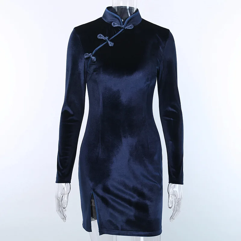 Готическое женское платье cheongsam китайский стиль обтягивающее мини-платье Уличная Сексуальная Винтажная летняя женская одежда тонкая черная