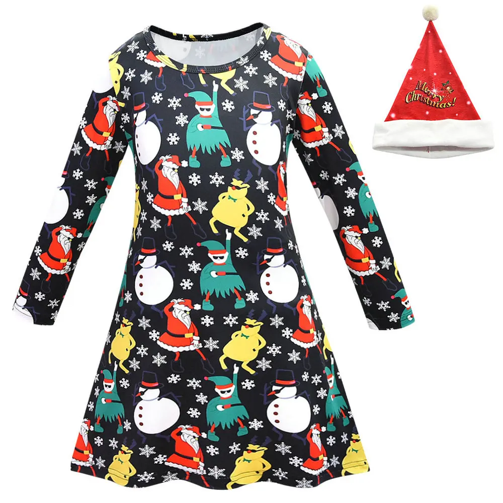 Aitonoble New Costume Christmas Dress with /christmas hat socks bag gloves Girl's Dress Cosplay Christmas For Girls' cosplay