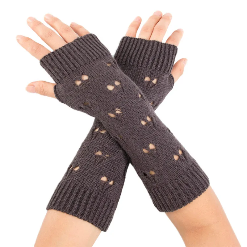 Женские зимние теплые вязаные длинные перчатки без пальцев митенки 10,26
