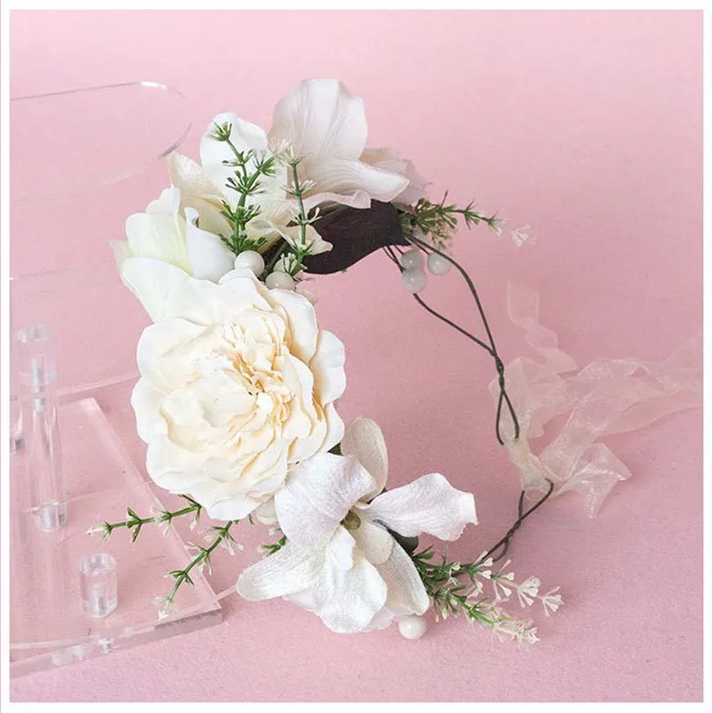 Bright moonFashion Photography Colour Flower Crown Wedding Flower Crown Women Elastic Headband Flower Boho Bride Crown - Окраска металла: Родиевое покрытие