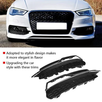 

For S3 Style Front Bumper Fog Light Grilles Gloss Black For-Audi A3 S-Line 8V 2013 2014 2015 2016 Honeycomb Mesh Hex Front Grill