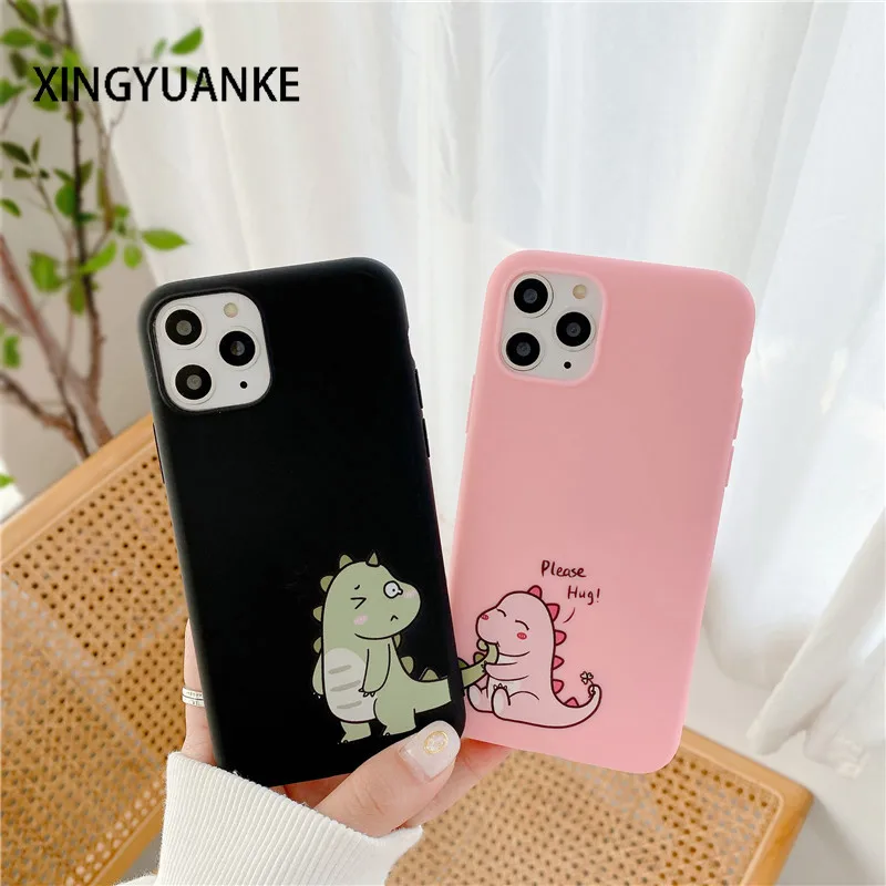 best case for iphone 12 pro max Cute Couples Dinosaur Silicone Cover For iPhone 12 13 Mini 11 Pro Max X XR XS Max 7 8 6 6s Plus 5 5s SE 2020 Candy Color Case iphone 12 pro max cover