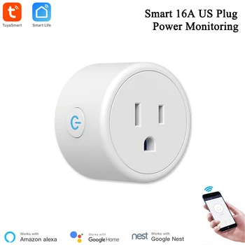 

Smart WiFi Plug US 16A Remote Voice Control Power Monitor Socket Outlet Timing Function Work with Alexa Google Home Tuya Smart