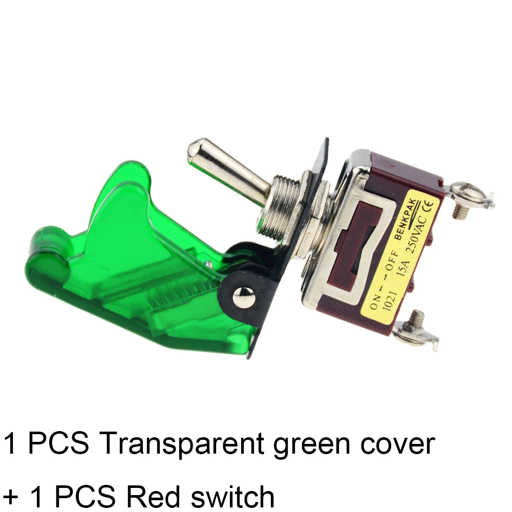 Transparent green 1 шт. 12 мм 15A 250VAC переключатель включения-выключения с защитной крышкой анти-Сенсорная крышка кулисный переключатель - Цвет: Transparent green