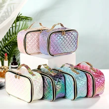 

New fashion portable cosmetic case makeup bag casual square lattice women storage wash bag