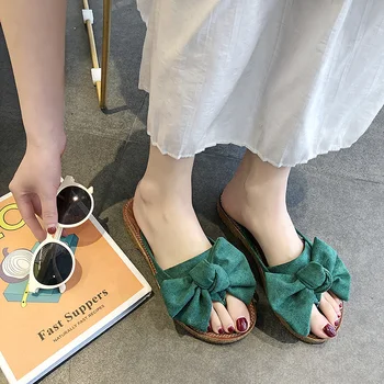 

Summer Women Slippers Ladies Fashion Bowtie Low Heels Woman Open Toe Comfortable Shoes Female Sweet Outside Beach Footwear