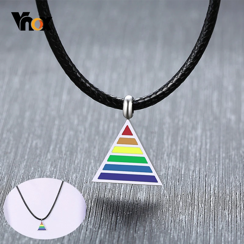 

Vnox Rainbow Gay Lesbian LGBT Pride Triangle Pendant Necklaces for Men Woman with 24" Black Rope Chain