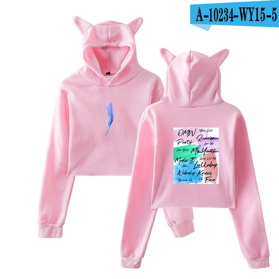 GOT7 короткий кошачий топ толстовки Kawaii пуловер толстовки женские Kpop толстовки короткие толстовки GOT7 толстовки Harajuku сексуальная одежда - Цвет: Pink