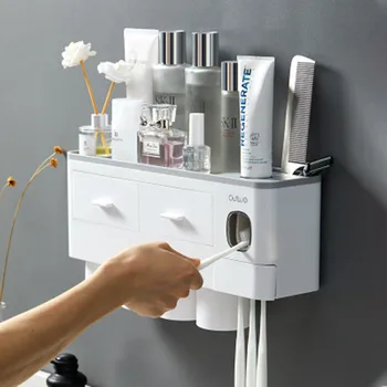 

Toothbrush holder automatic toothpaste dispenser without punching wall-mounted cosmetic bathroom accessories