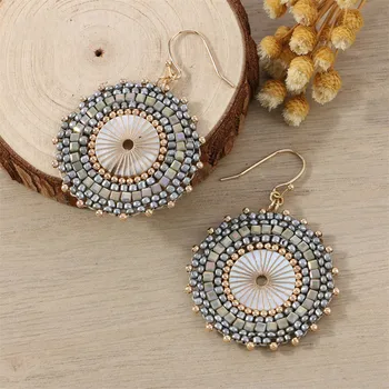 

ELEGANCE11 Big Round Crochet Earrings for Women Japanese Seed Beads Ethnic Charm Dangle Drop Earring Fashion Jewelry Gift