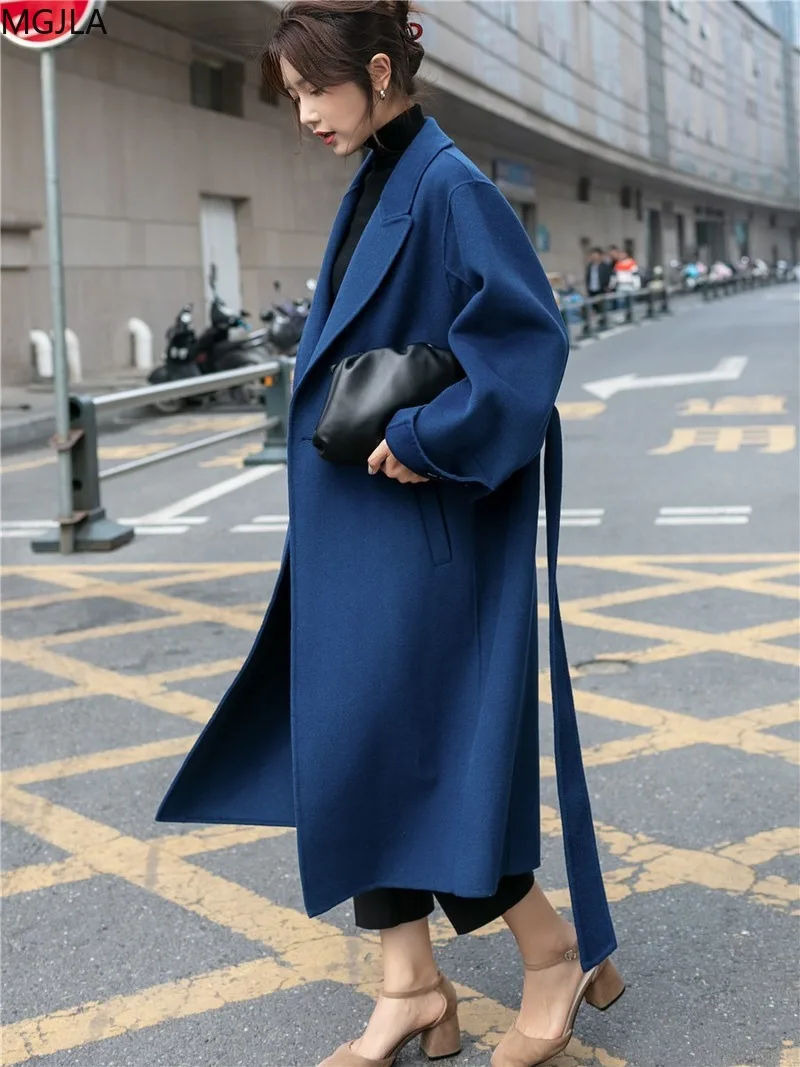 Blue Double Sided Cashmere Coat Women's Middle