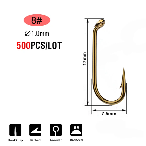 ICERIO 500/1000 шт. Крючок для завязывания мух сухой мокрой Nymph креветки Caddis Pupa стример из углеродистой стали рыболовный крючок Стандартный Крючок-мушка снасти - Цвет: 500pcs  Size 8