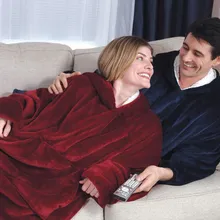 2 в 1 рождество теплый ленивый одеяло коралловый флис пара пижамы фланелевые с капюшоном карман халат пуловер Толстовка